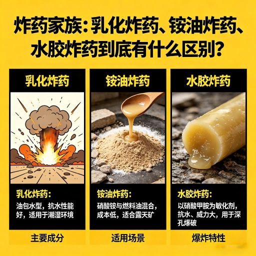 宜君炸药家族：乳化炸药、铵油炸药、水胶炸药到底有什么区别？